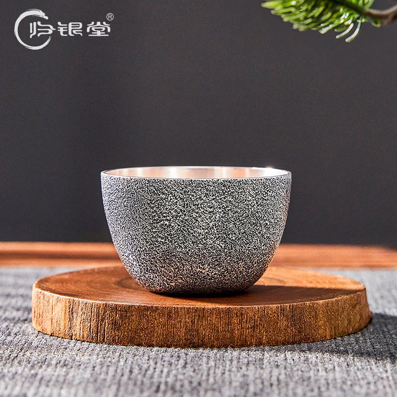 归银堂银茶杯足银纯手工品茗杯石纹主人杯茶具GS-ZPMB220701