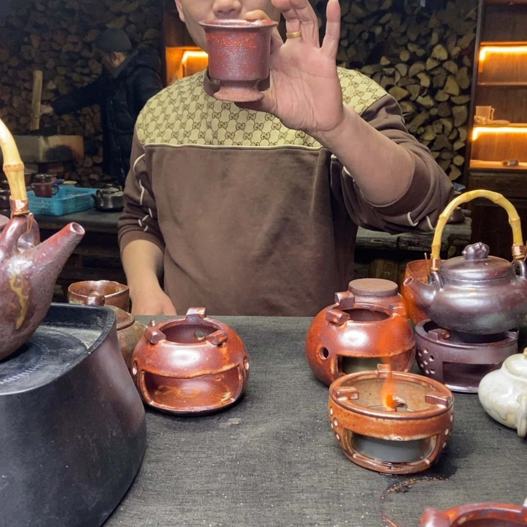 紫砂柴烧紫砂茶具马蹄杯