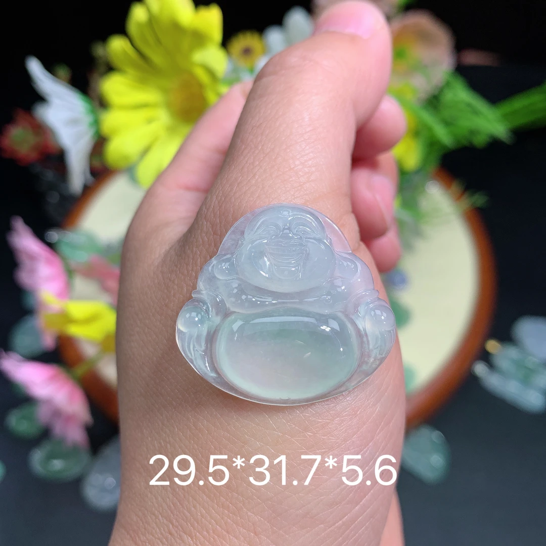 缅甸翡翠A货冰种飘绿佛公快挂件水润百搭精冰妈妈精妈妈精美气质