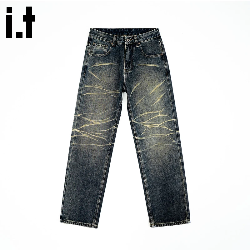 i.t:CHOCOOLATE美式牛仔裤2025秋冬男士水洗波浪纹宽松阔腿直筒裤