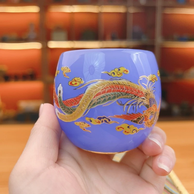 官方正品《龙凤呈祥》帝王紫琉璃夜光杯/容量80毫升