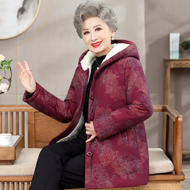 优雅中老年女士冬季保暖棉服外套大码加厚设计显瘦时尚印花款式舒