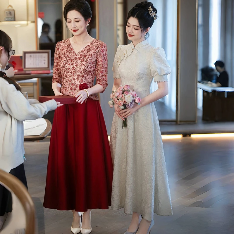 2025秋季新款酒红色喜婆婆婚宴装婚高端婚宴妈妈礼服儿子结婚气质