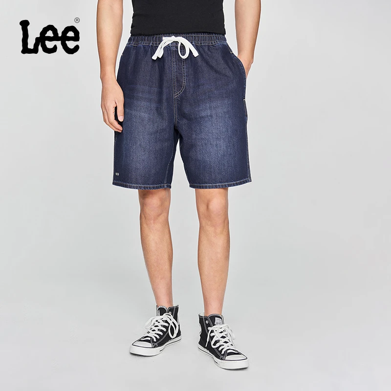 【天丝牛仔短裤】Lee25夏季松紧腰抽绳设计宽松深蓝色男凉凉裤潮