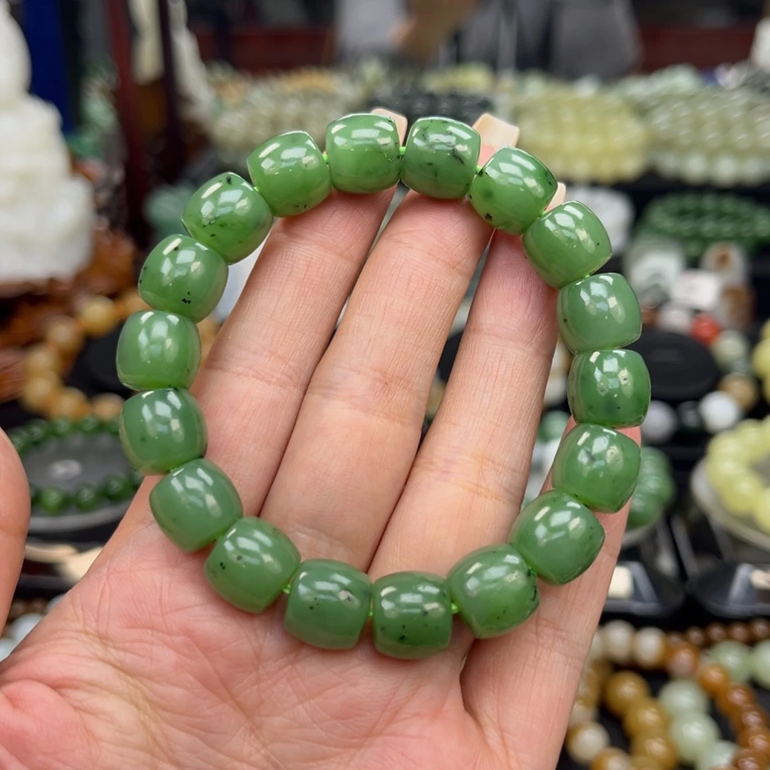 和田玉手串未镶嵌和田玉俄碧乌兰海苹果绿卡12