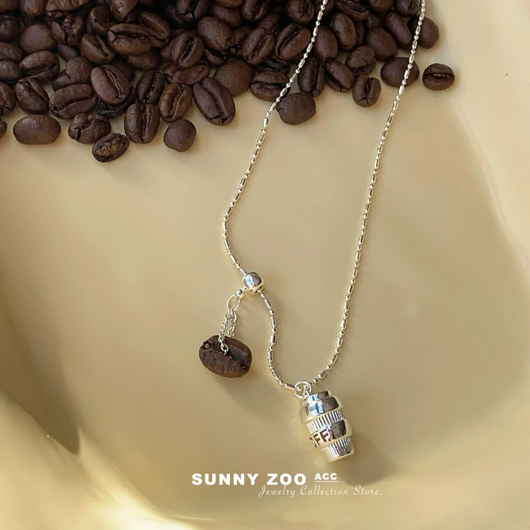 铜合金项链 闲暇时光 咖啡豆杯子简约项链韩系小众个性设计感