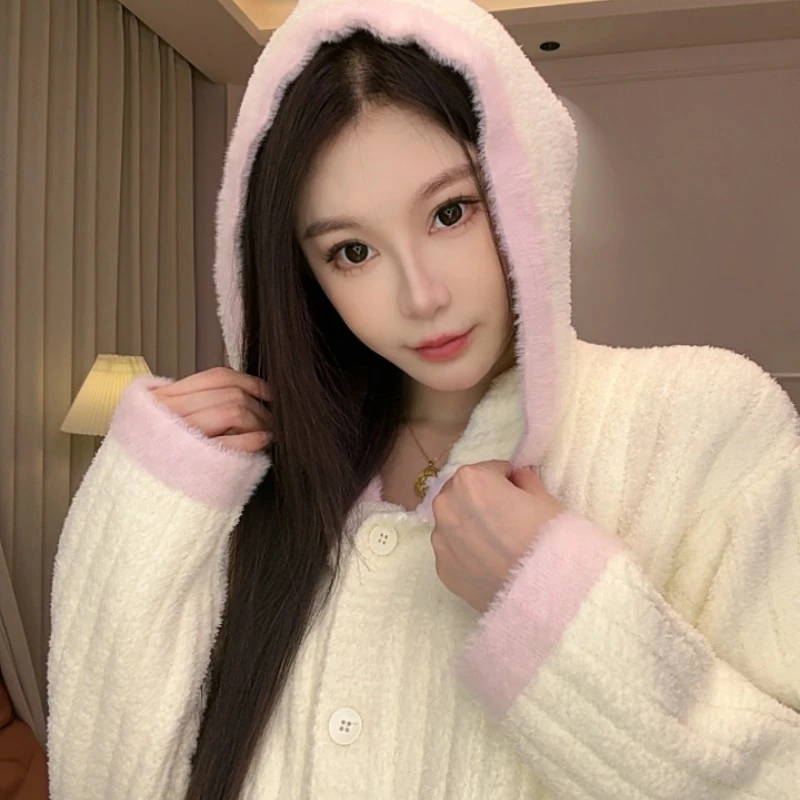 达芬奇密码2025新款开衫连帽三层加厚加厚长袖秋冬家居服保暖套装