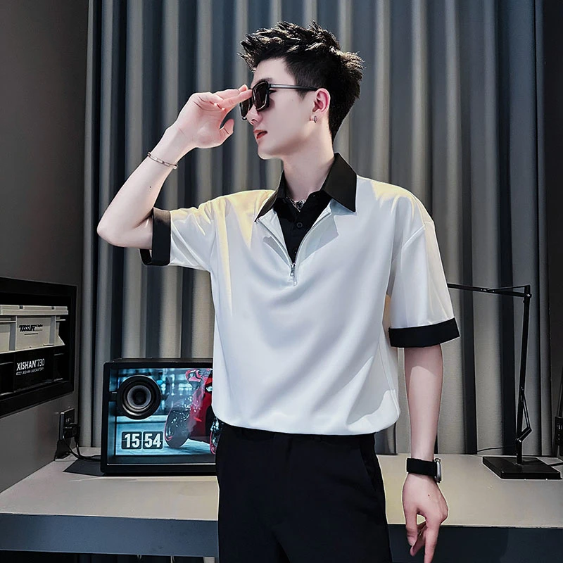 2025新款男士POLO衫拼接款男士短袖休闲百搭时尚半袖夏季