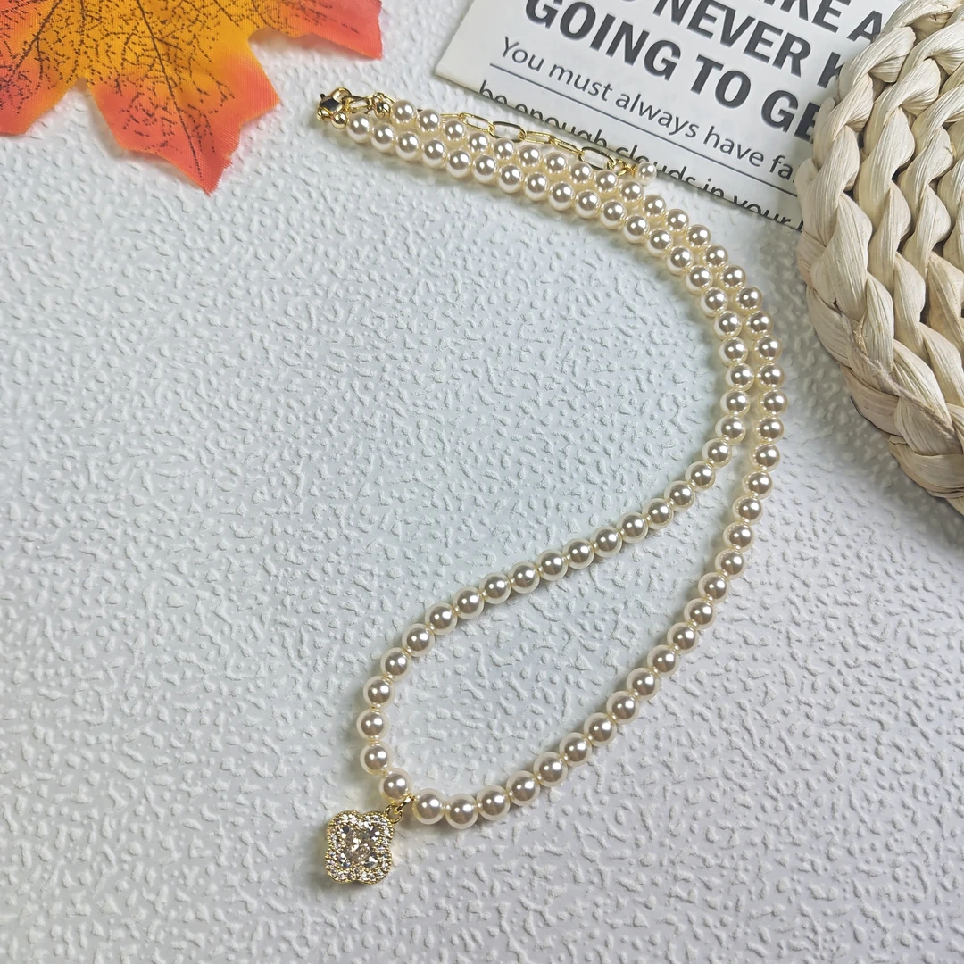 铜合金仿珍珠项链 四叶草5mm珍珠项链气质百搭经典轻奢时尚