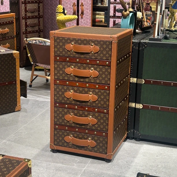 【春哥严选】HLF-631老花棕五斗柜抽屉式储物柜大容量柜49*51*98