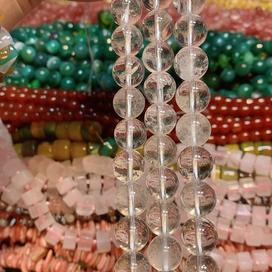 玛瑙/玉髓散珠天然白水晶高透一条12mm