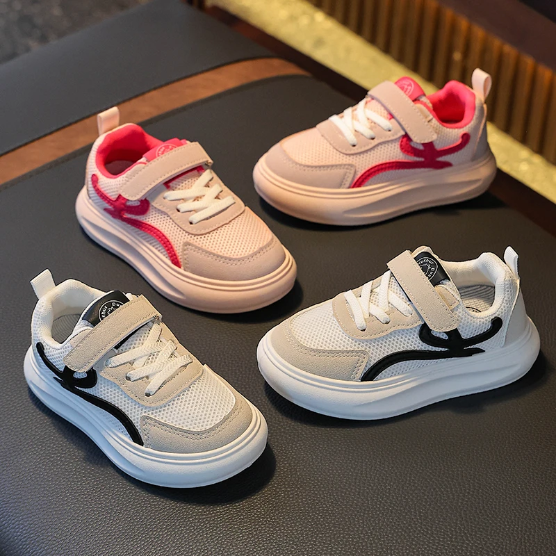 儿童新款百搭运动鞋秋季双网面轻便防滑女童个性时尚男孩休闲板鞋