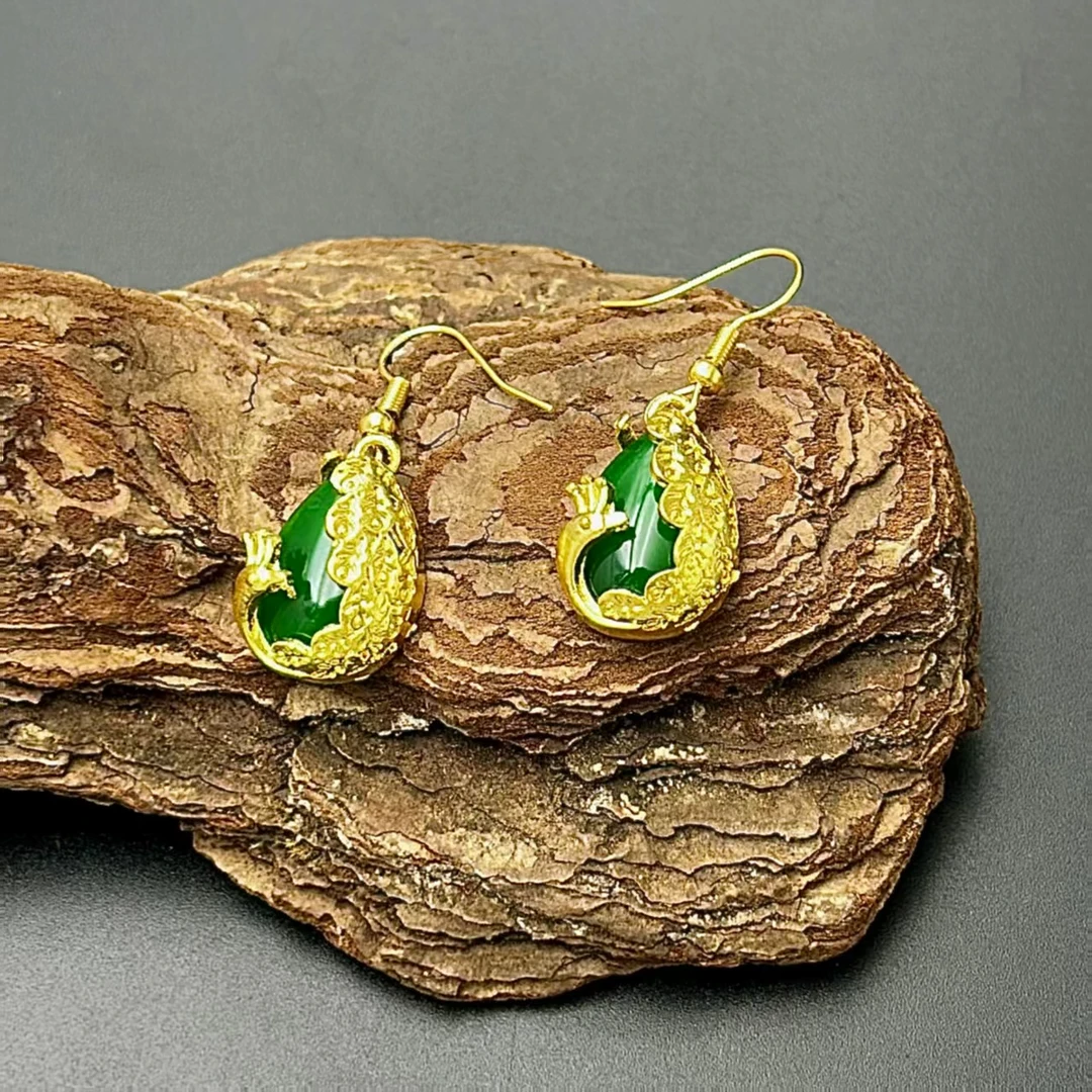 【现货现发】民族风金色耳钩女款大气奢华孔雀耳环ZD0740