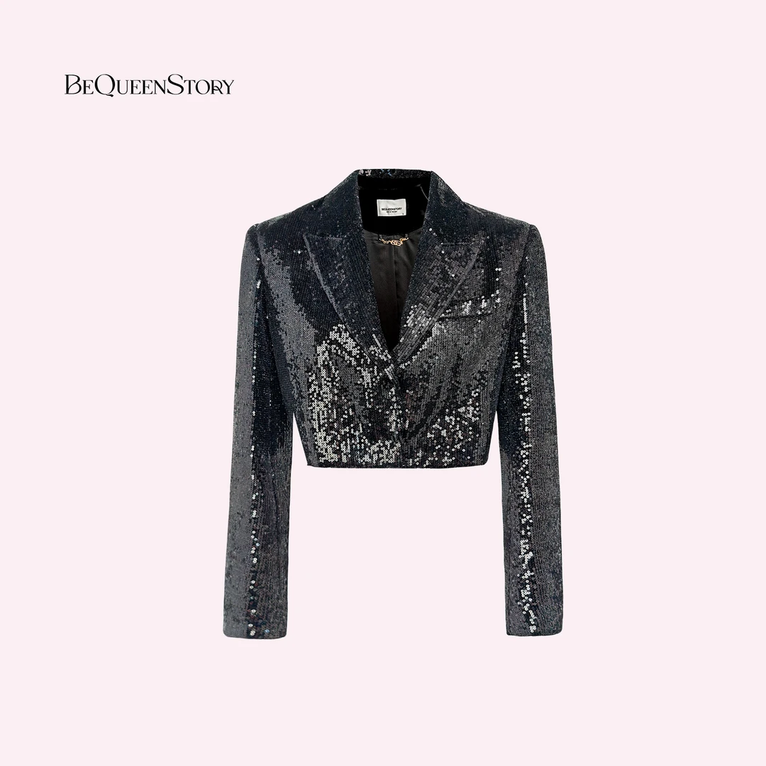 余潇潇【墨尔本夜色】法式时尚轻奢重工亮丝丝绒亮片短外套女