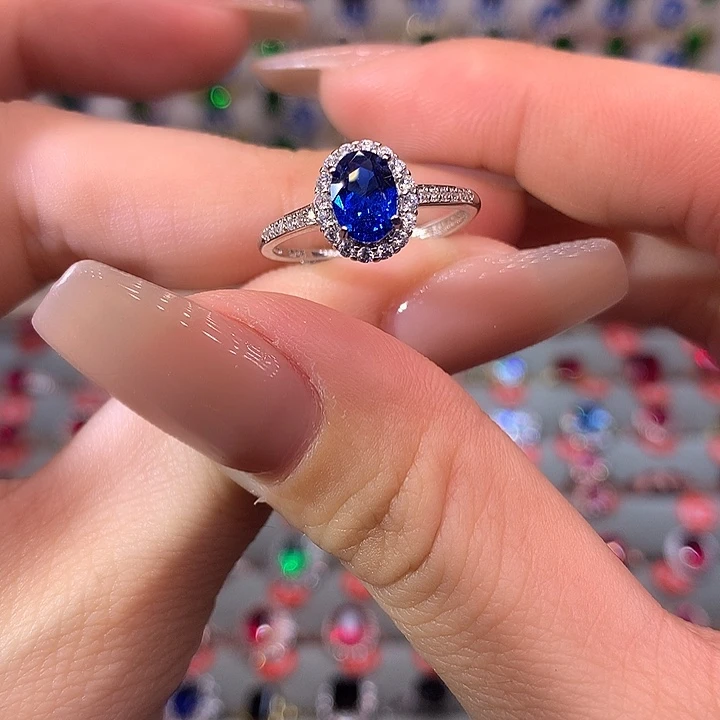 蓝宝石戒指银S925镶嵌