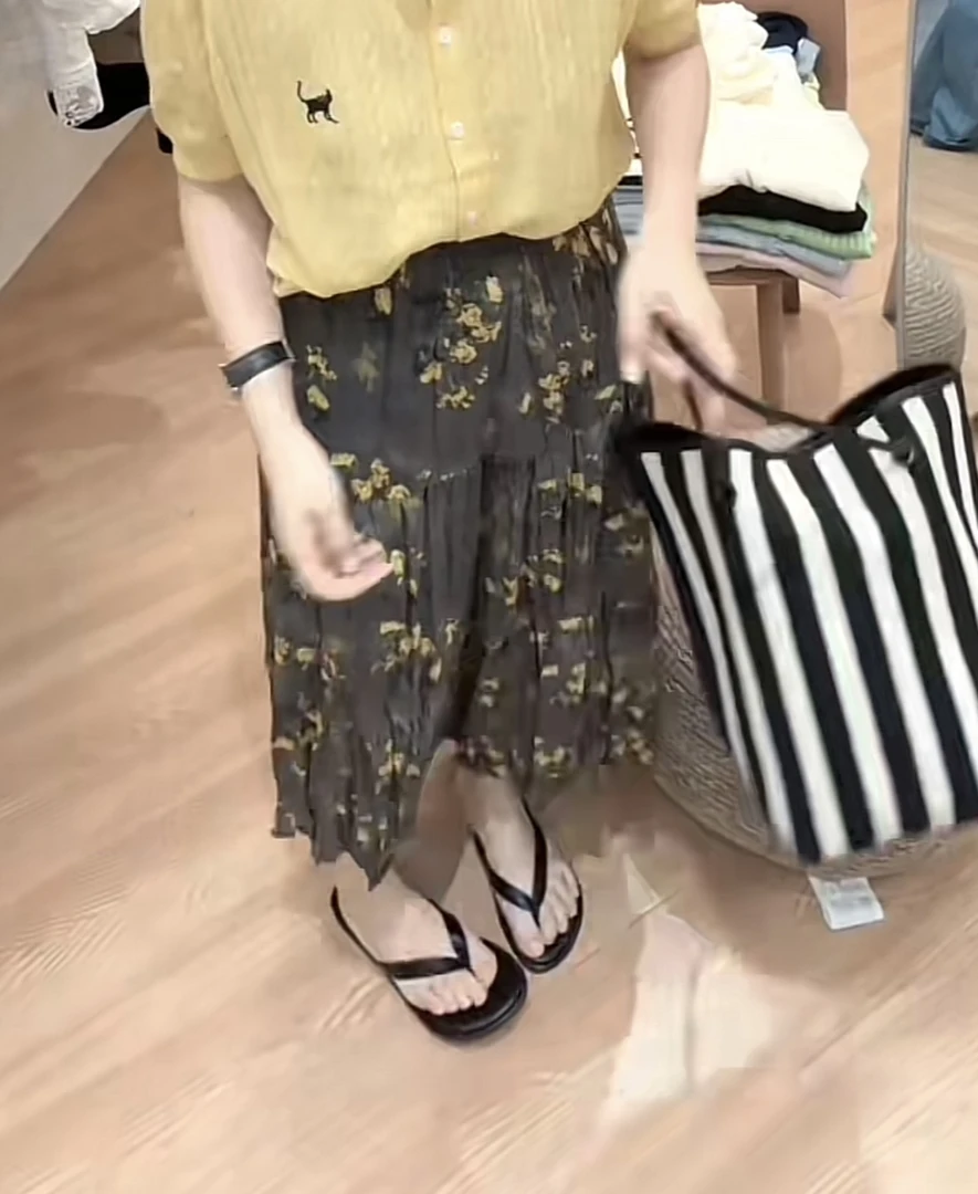 UM韩系小黄花碎花裙松紧腰半裙2025夏季新款半裙