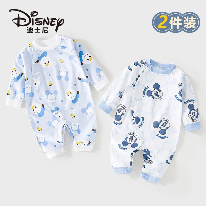 婴幼儿连体衣春季薄款衣服新生儿睡衣长袖哈衣男宝秋季卡通两件装