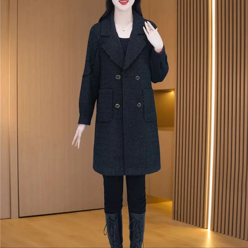 高档女士大衣高档亮片上衣外套春秋时尚洋气减龄中长款妈妈装风衣