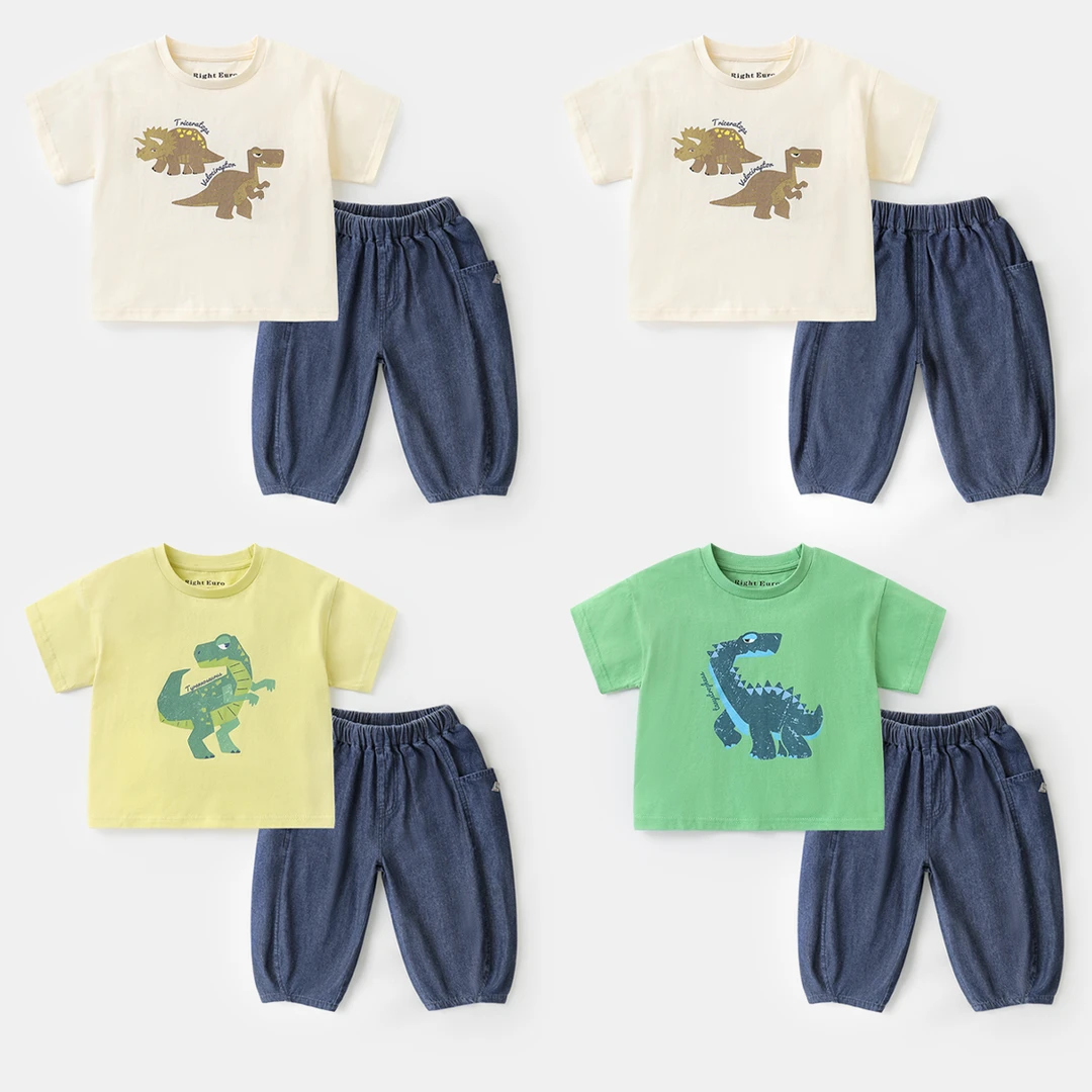 【25年夏款套装】男童小恐龙短袖T恤七分牛仔裤儿童上衣半袖UZN027
