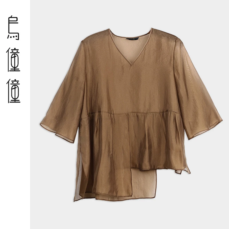 乌僮僮U252Y015原创设计休闲上衣T恤衬衫复古时尚纯色日常百搭薄