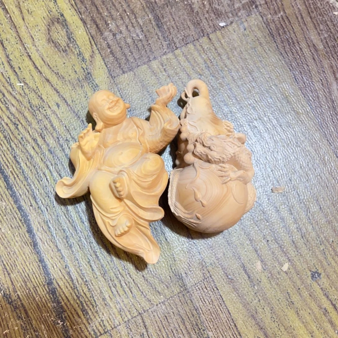 象***爵木小叶黄杨木手把件2个有瑕
