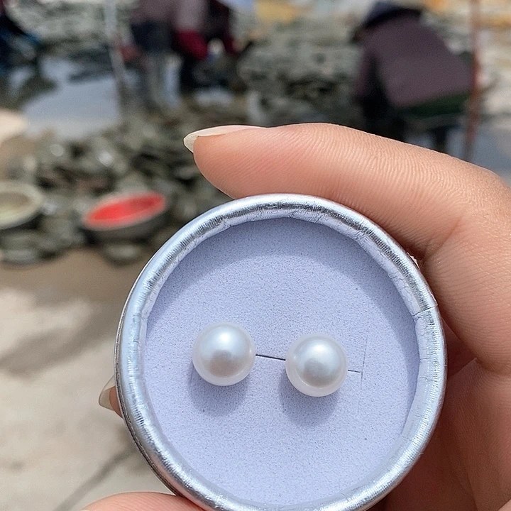 银S925镶嵌淡水珍珠耳饰8-9