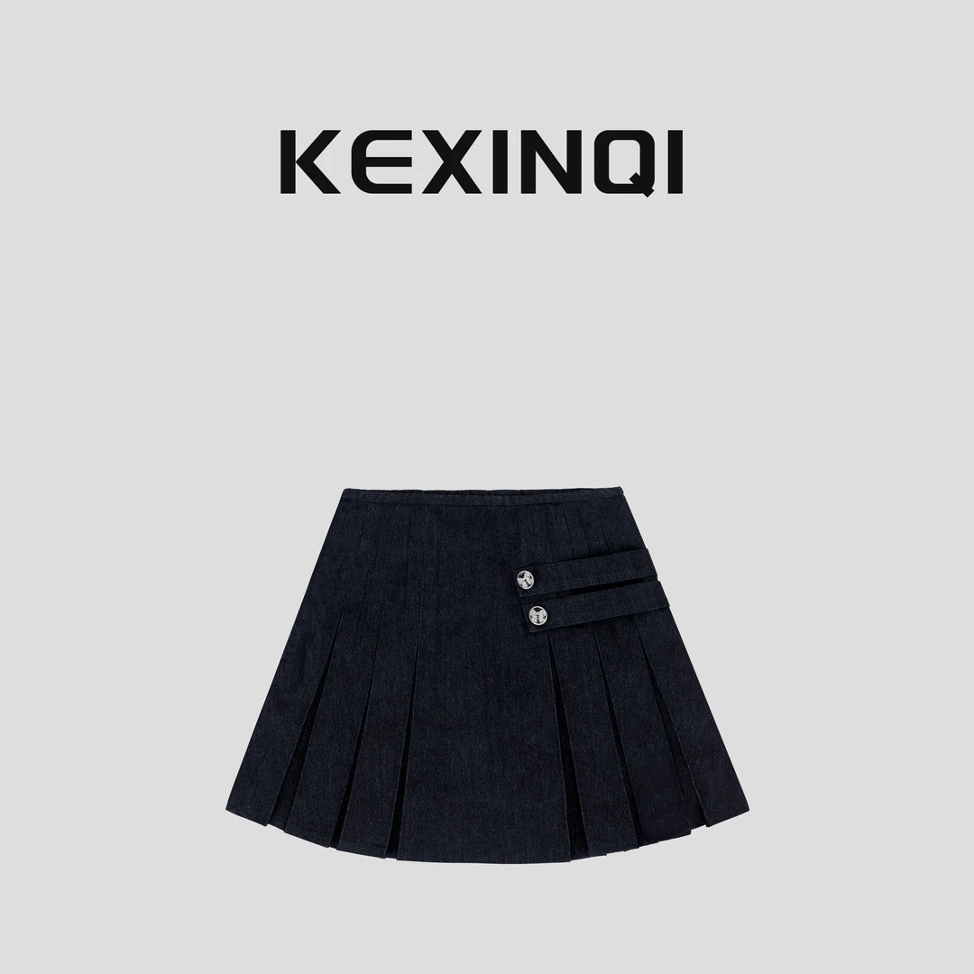 KEXIN 牛仔褶裙 2025新款百搭休闲防走光女装半裙-2502WQZKX21587