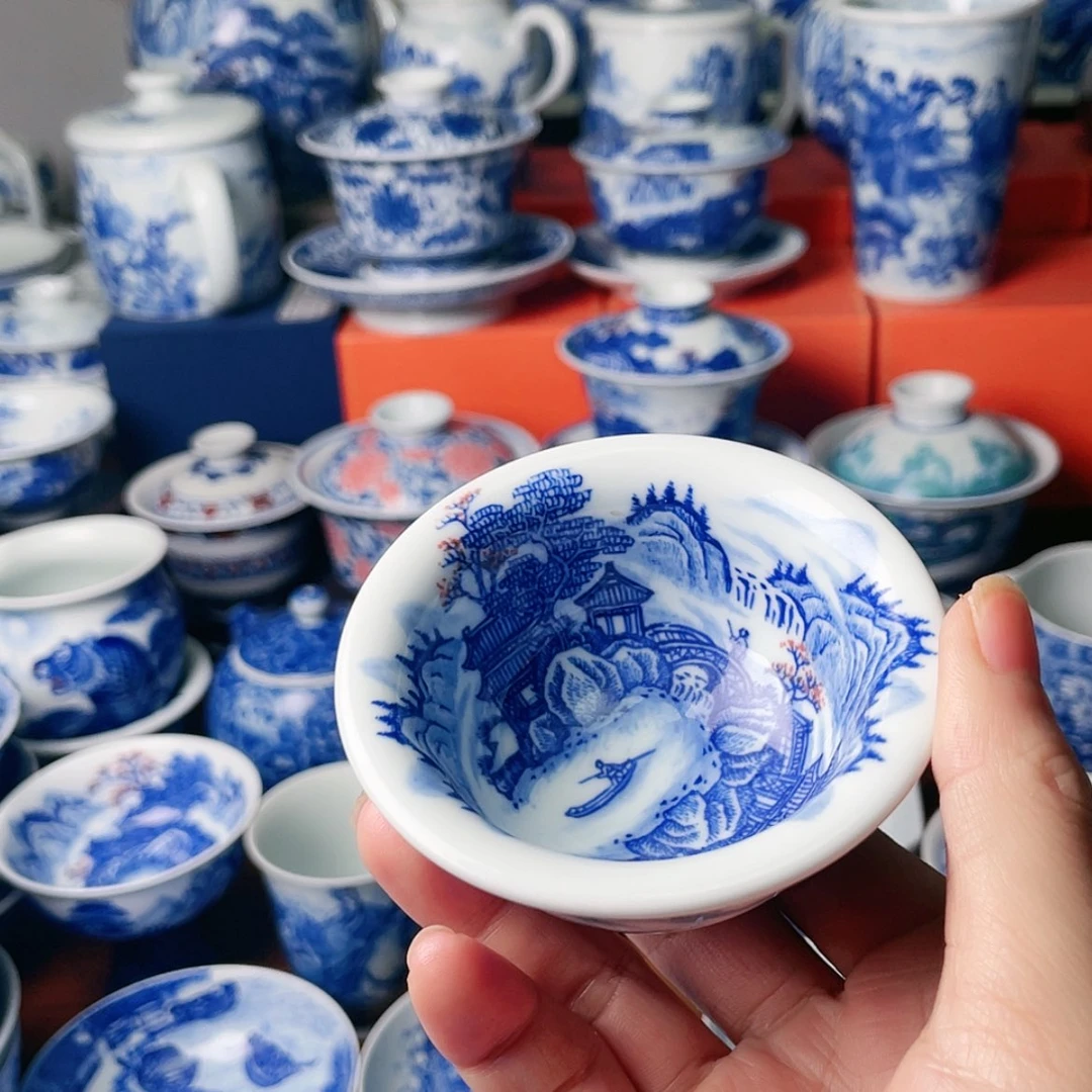 【闪购商品】杯黑**钓纯手工手绘景德镇