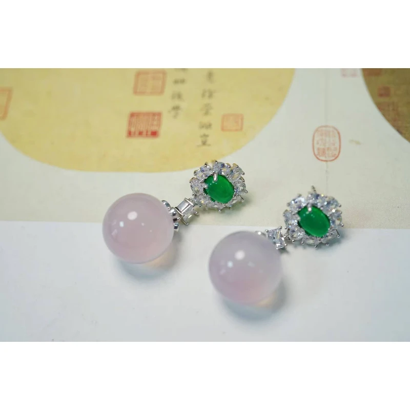衣锦媚行925银玛瑙紫色球形耳坠E3490