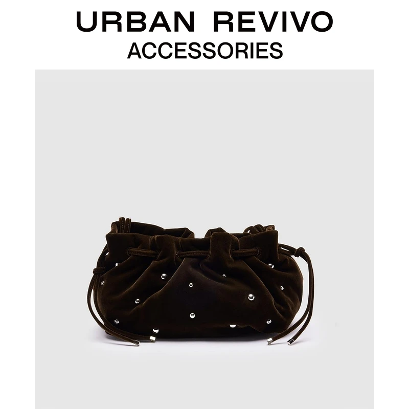 URBAN REVIVO2025秋季新款女士哑光丝绒钉珠单肩包UAWB50223