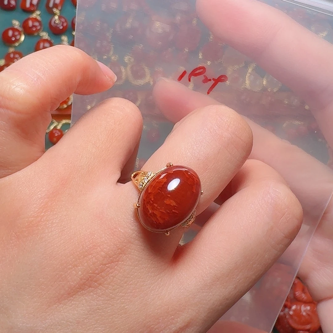南红玛瑙银S925镶嵌戒指