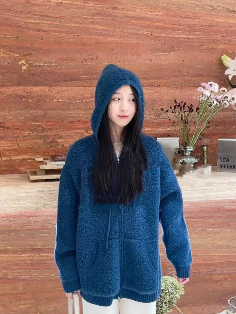 时尚休闲连帽拉链外套 女 减龄百搭时尚羊毛上衣8744