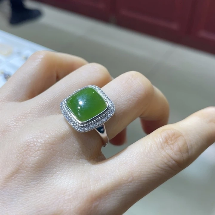 和田玉银S925镶嵌戒指