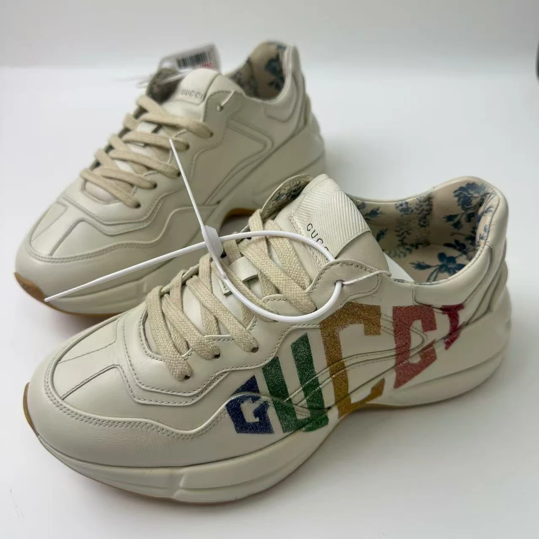 95新 GUCCI/古驰 37码/仔仔女鞋/奶茶色彩虹老爹鞋xxs1148