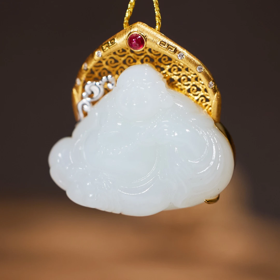 【歪歪】和田玉吊坠*18K金镶嵌W6276