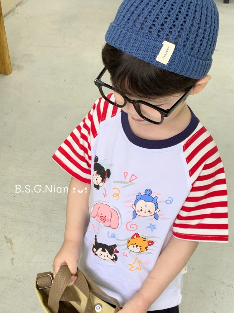 BSGN2025夏季新款哪吒敖丙可爱卡通男童女童短袖光变亮灯卡通T恤