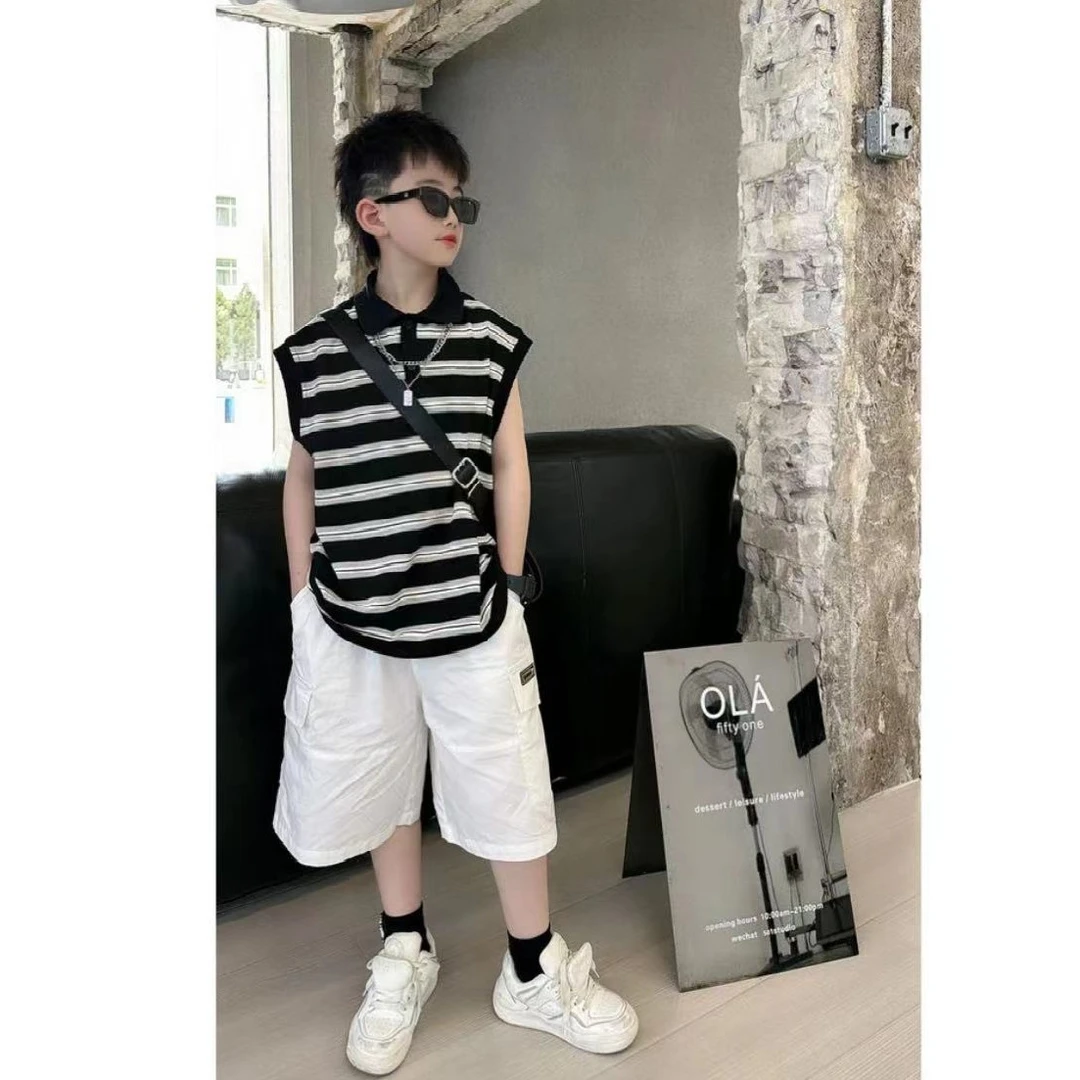 气质男神polo套装夏季薄款中大童男童宽松韩系00155