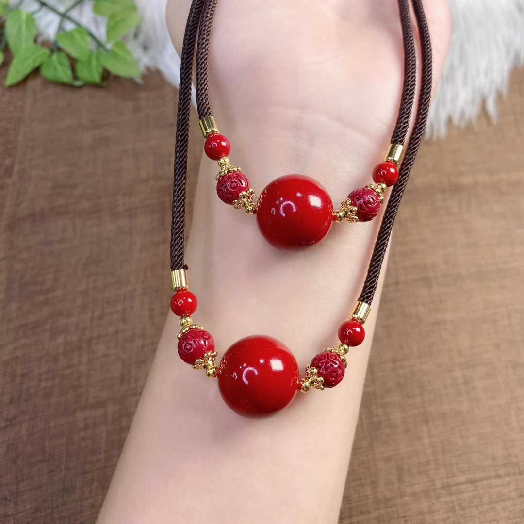 含辰砂工艺品 【爆款推荐】18mm转运珠吊坠 圆珠锁骨朱砂粉末压制