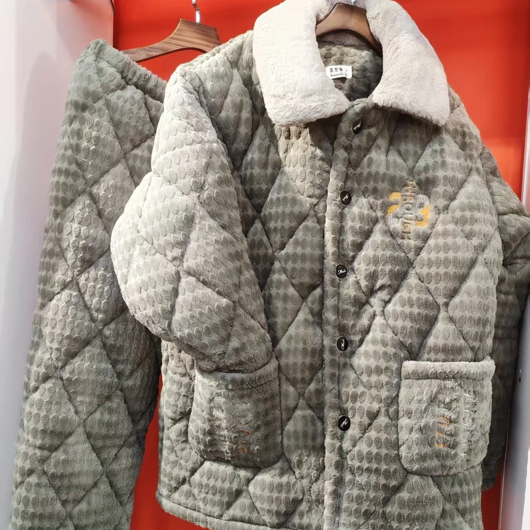 男款墨绿色三层加厚睡衣家居服388