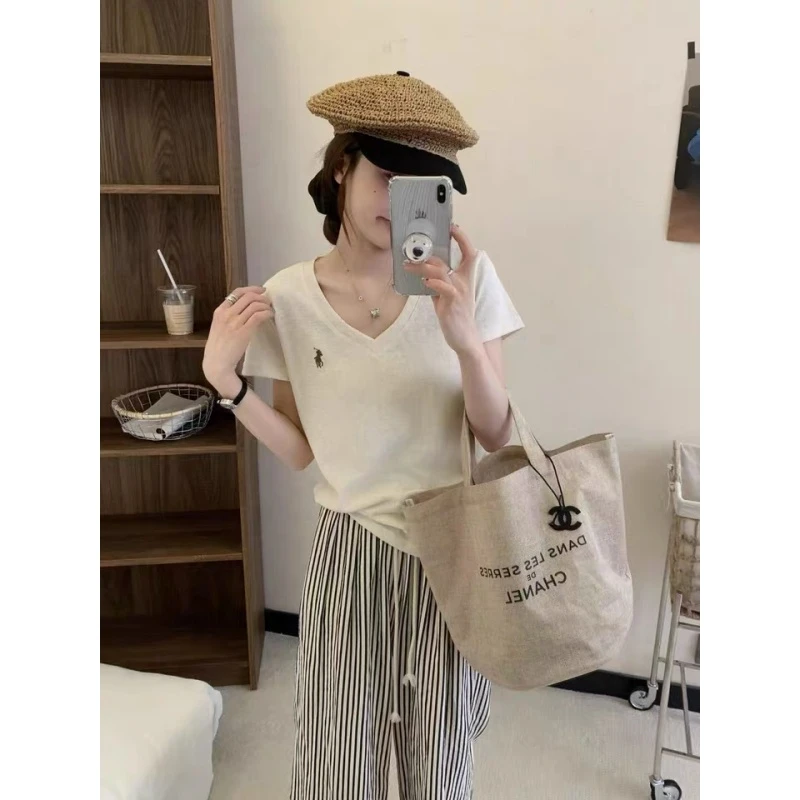 【两件更划算】竹节雪花棉刺绣短袖t恤女夏季设计感别致上衣打底