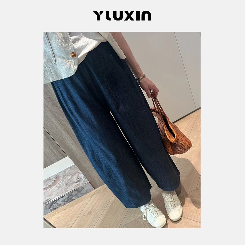 【YUUXIN】自由派~夏季高腰显瘦松紧腰阔腿裤气球裤休闲牛仔九分裤