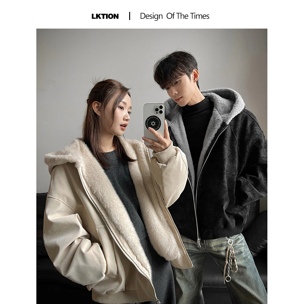 LK正品美式复古座山雕连帽棉服冬季cleanfit加绒加厚保暖情侣棉衣