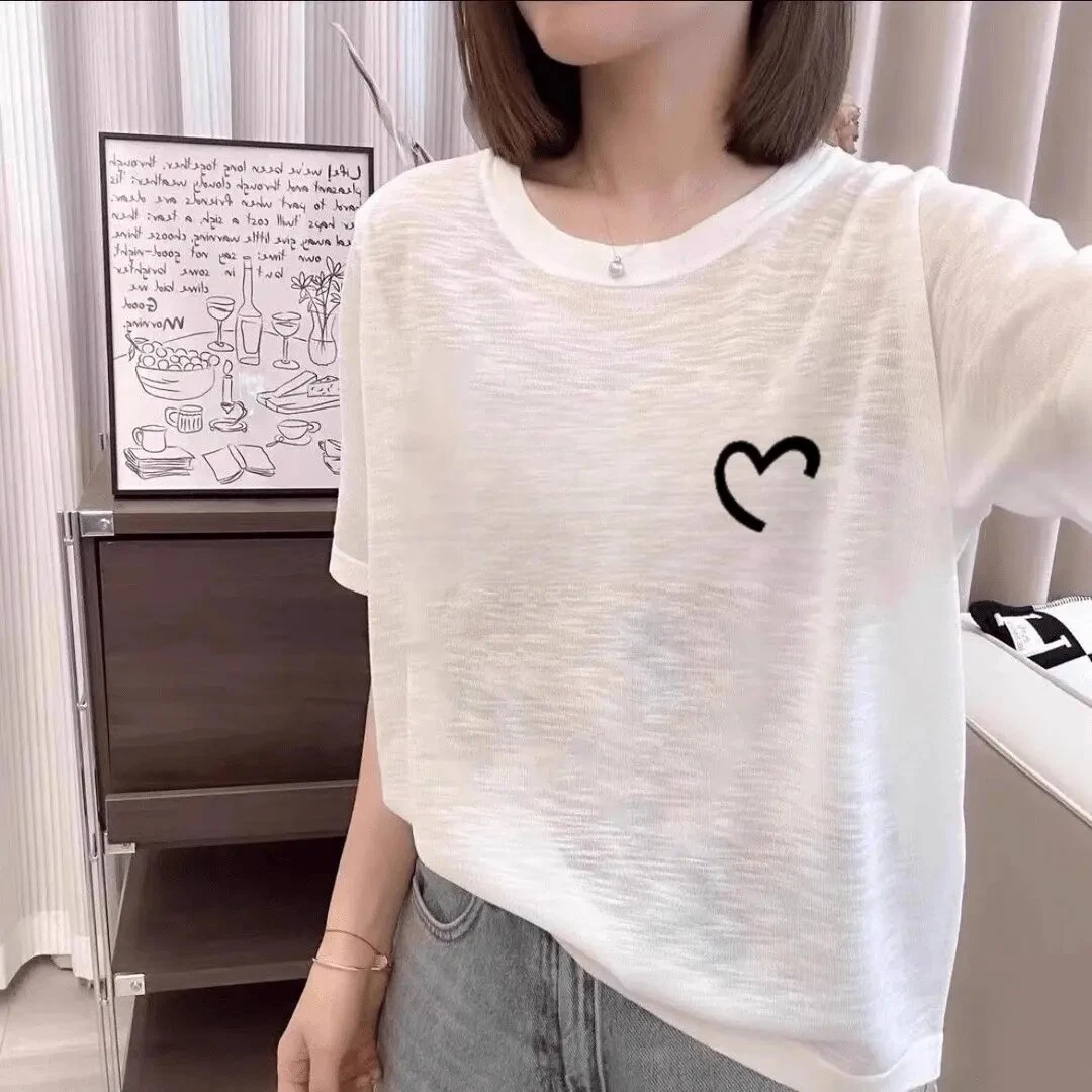 纯棉短袖T恤女2025年夏季新款透气大码宽松显瘦竹节棉正肩上衣潮