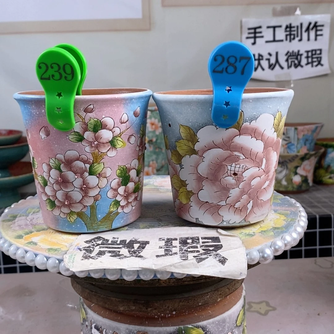 紫砂花盆月***语红陶手绘花盆