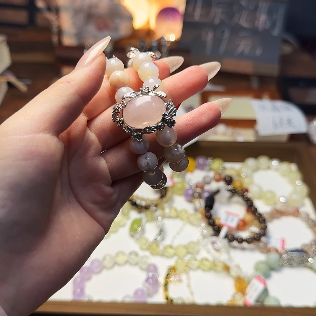 水晶手链合金L*.天然玉石樱花玛瑙