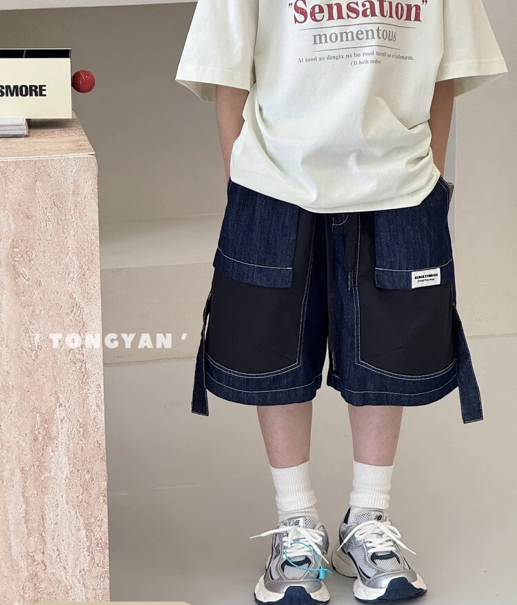 男童夏季天丝牛仔工装裤中大童中裤儿童七分裤百搭洋气夏天裤子潮