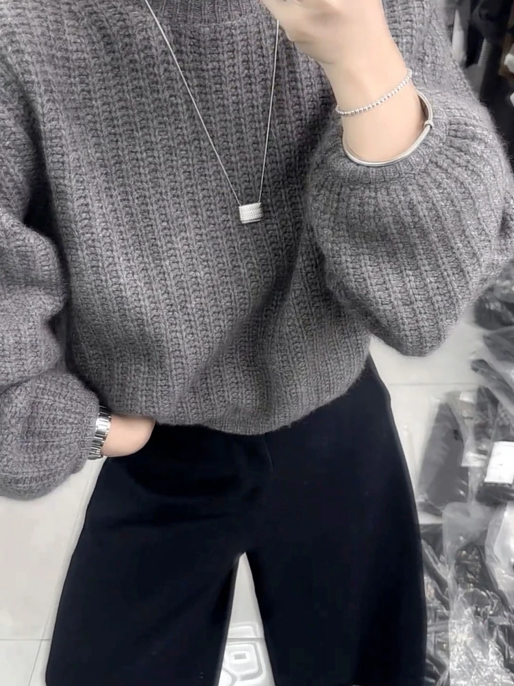 慵懒风松弛感减龄时髦百搭灰色套头毛衣秋季休闲显瘦气质针织衫女