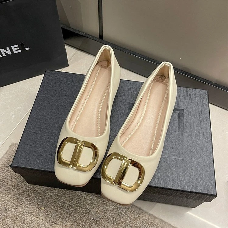 一脚蹬方头单鞋女春夏新款韩版百搭平底奶奶鞋软底晚晚风温柔女鞋