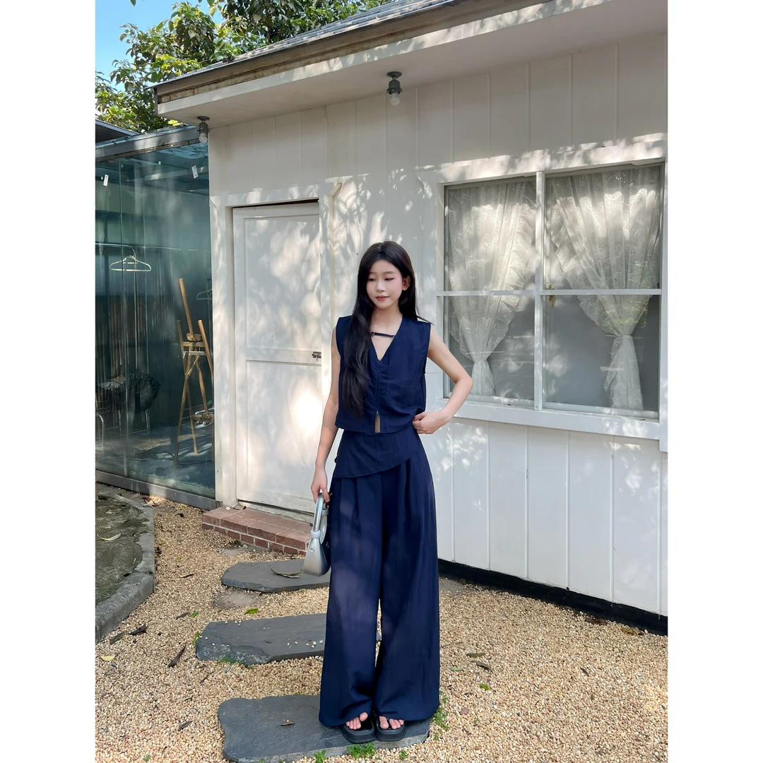 一整套减龄两件套阔腿裤子韩系chic别致双面穿搭慵懒风松弛感上衣