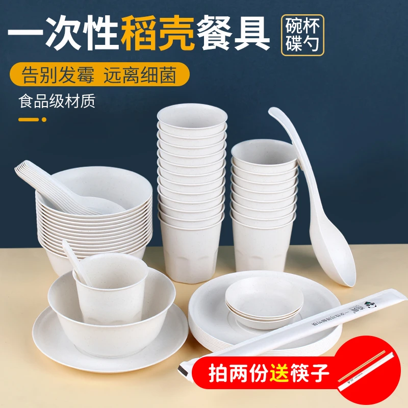 一次性餐具碗筷勺杯子食品级聚餐家用户外野餐加厚环餐盒圆形加硬